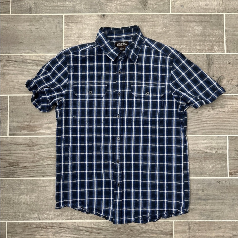 Michael Kors Blue and White Casual Button Down Shirt
